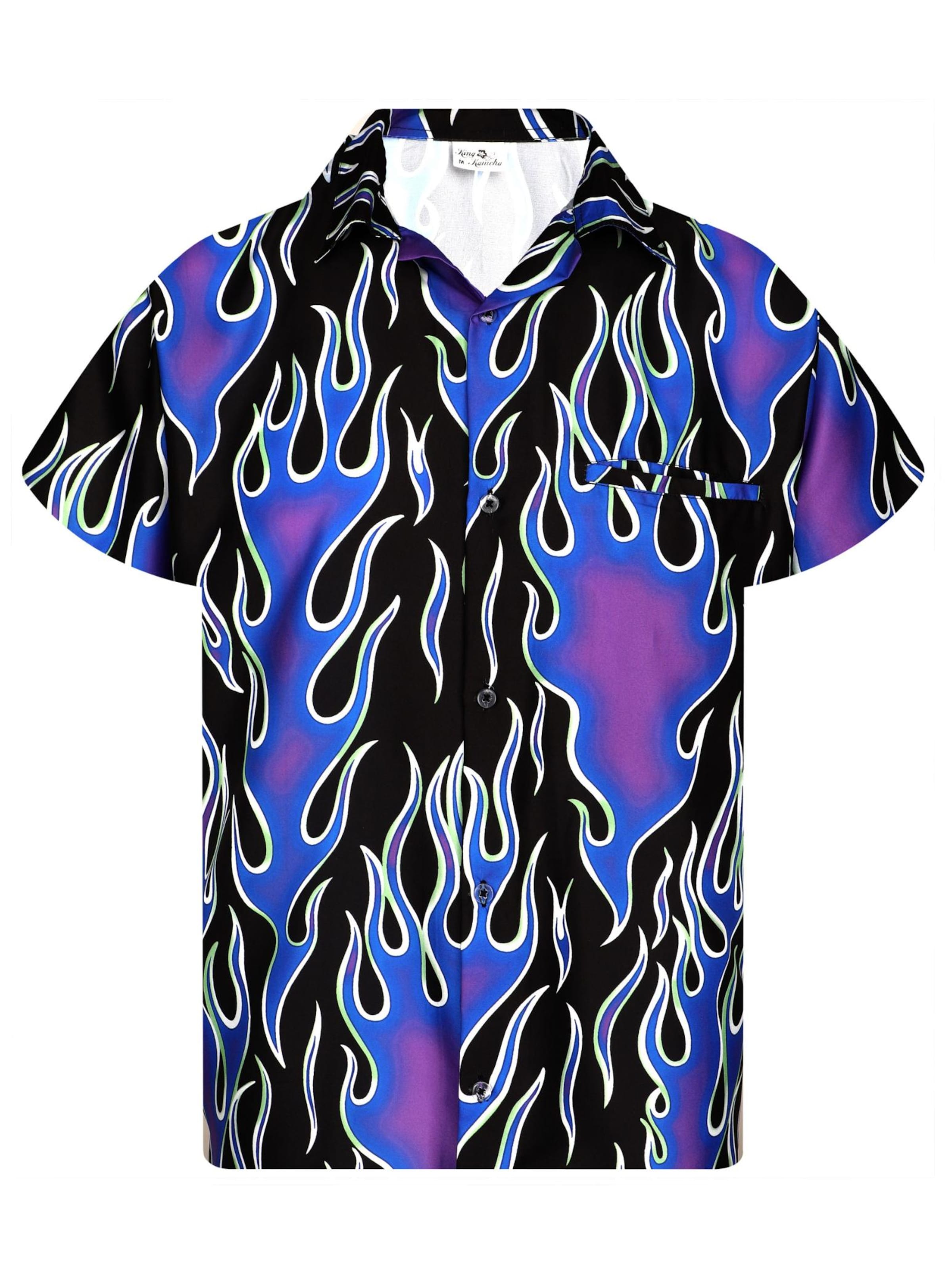 King Kameha Shirt 'Flames Wild'‌‌‌ in Lila: Vorderseite