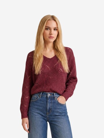 Pullover 'JDYBADUT L/S V-NECK STRUC GLITT PULL KNT 15302387' di JDY in rosso: frontale