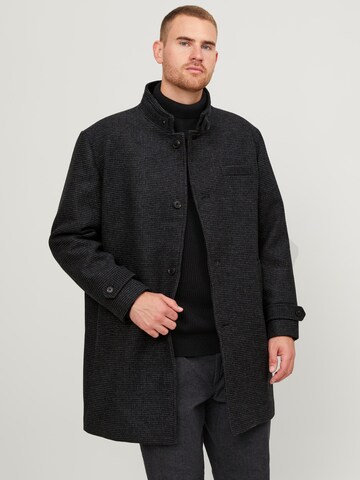 Jack & Jones Plus Between-Seasons Coat 'Melton' in Grey: front