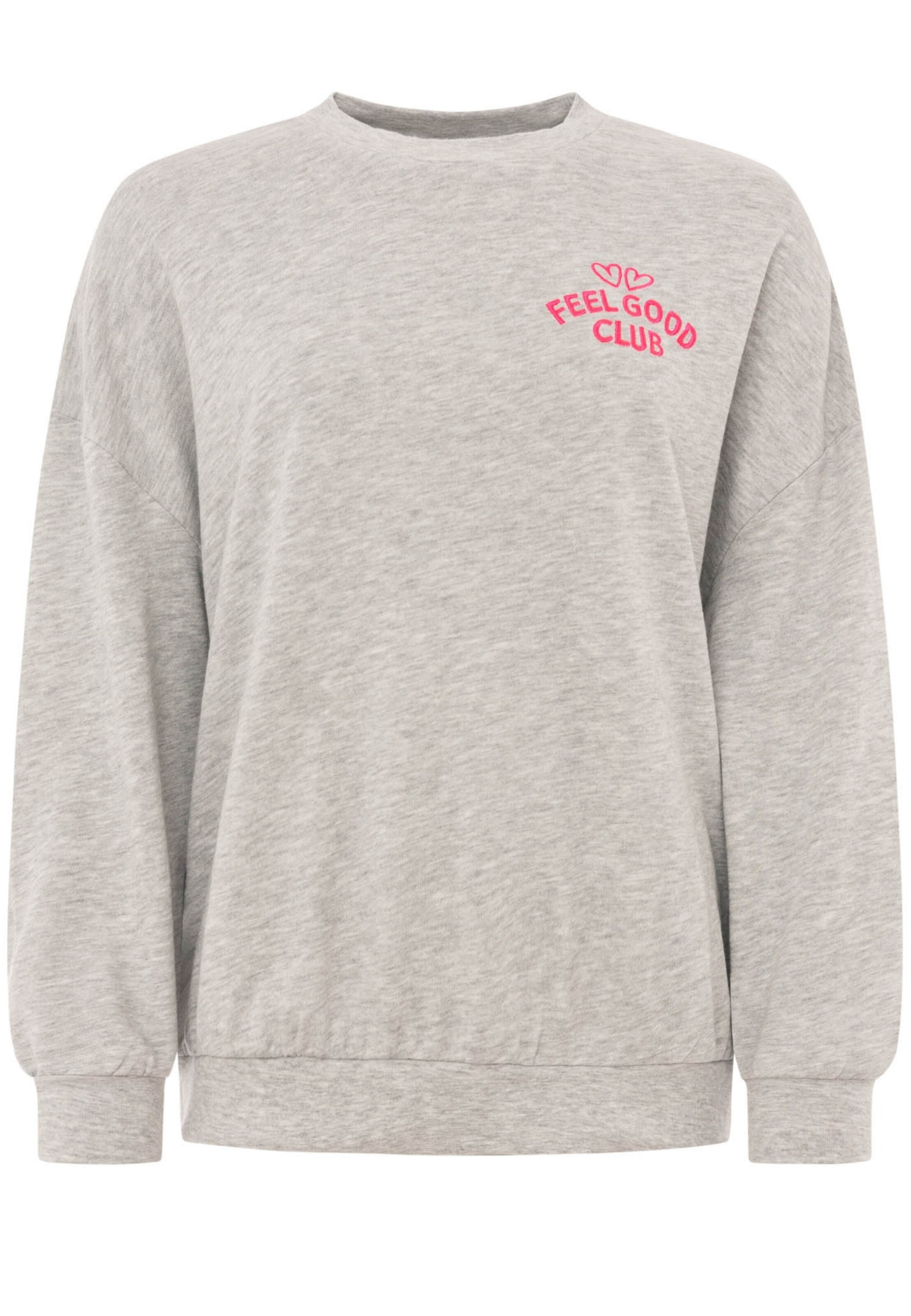 Zwillingsherz Sweatshirt 'FEEL GOOD CLUB' in Grijs: voorkant