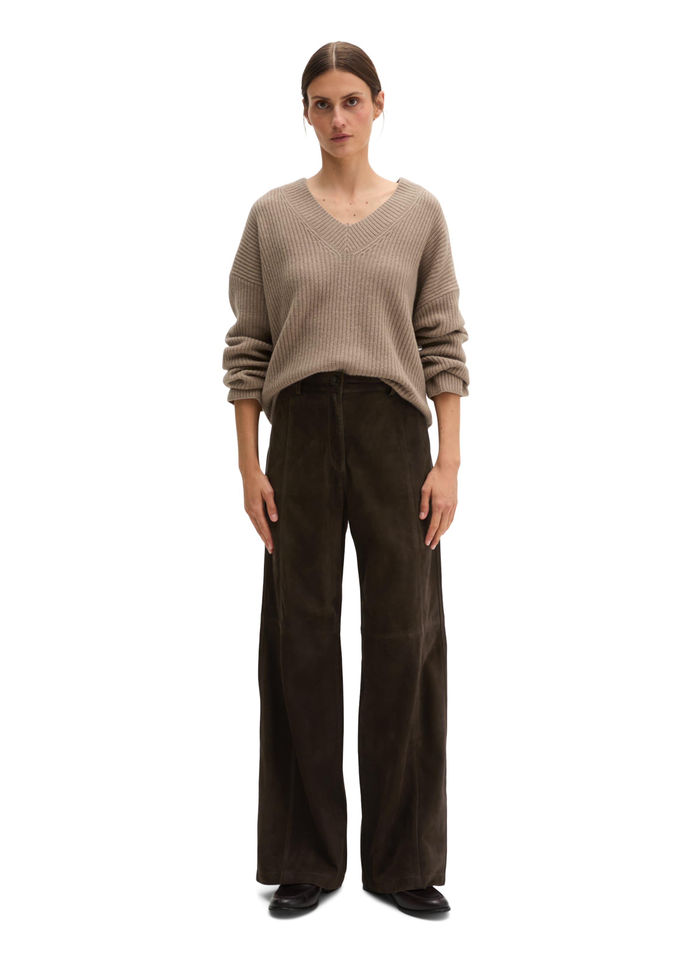 Marc O'Polo Wide leg Broek in Bruin: voorkant