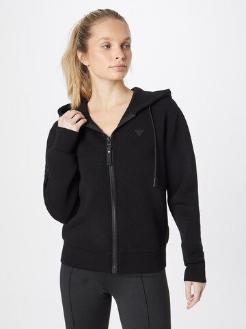 GUESS Athletic Zip-Up Hoodie 'ALLIE' in Black: front