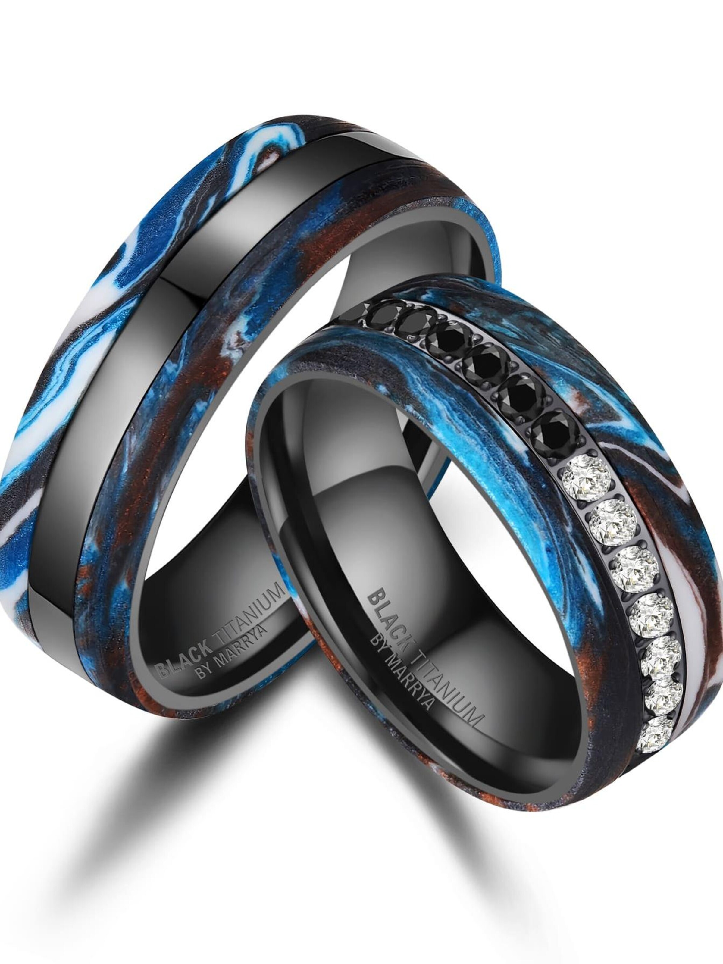 MARRYA Ring 'MARRYA BT-16 Black Titanium Ocean Blue Edition' in Blauw: voorkant