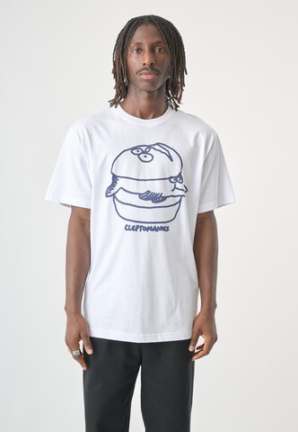 Cleptomanicx Shirt 'Fischburger' in Wit: voorkant