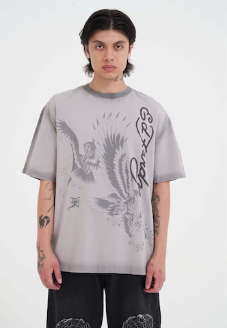 Ed Hardy T-Shirt 'Eagles In Attack' in Grau: Vorderseite