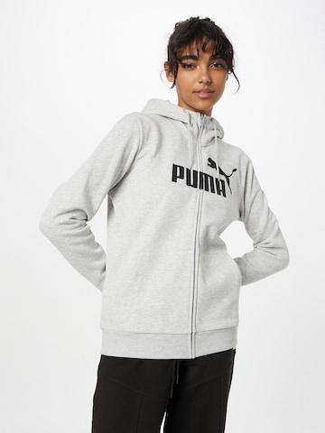 PUMA Athletic Zip-Up Hoodie 'Ess' in Grey: front