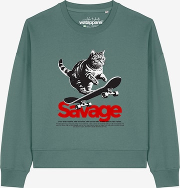 Sweat-shirt 'Savage Cat ' Watapparel en vert : devant