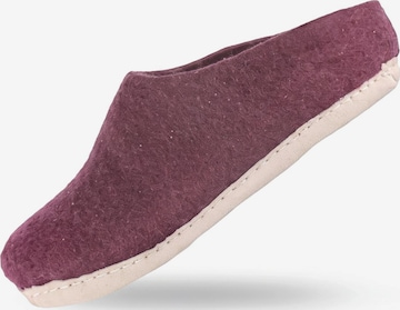 SHUS walk with nature Slip-in 'Uldtøffel (100% ren uld) - hjemmesko m/sål i skind - Dansk Design fra SHUS' i lila: framsida