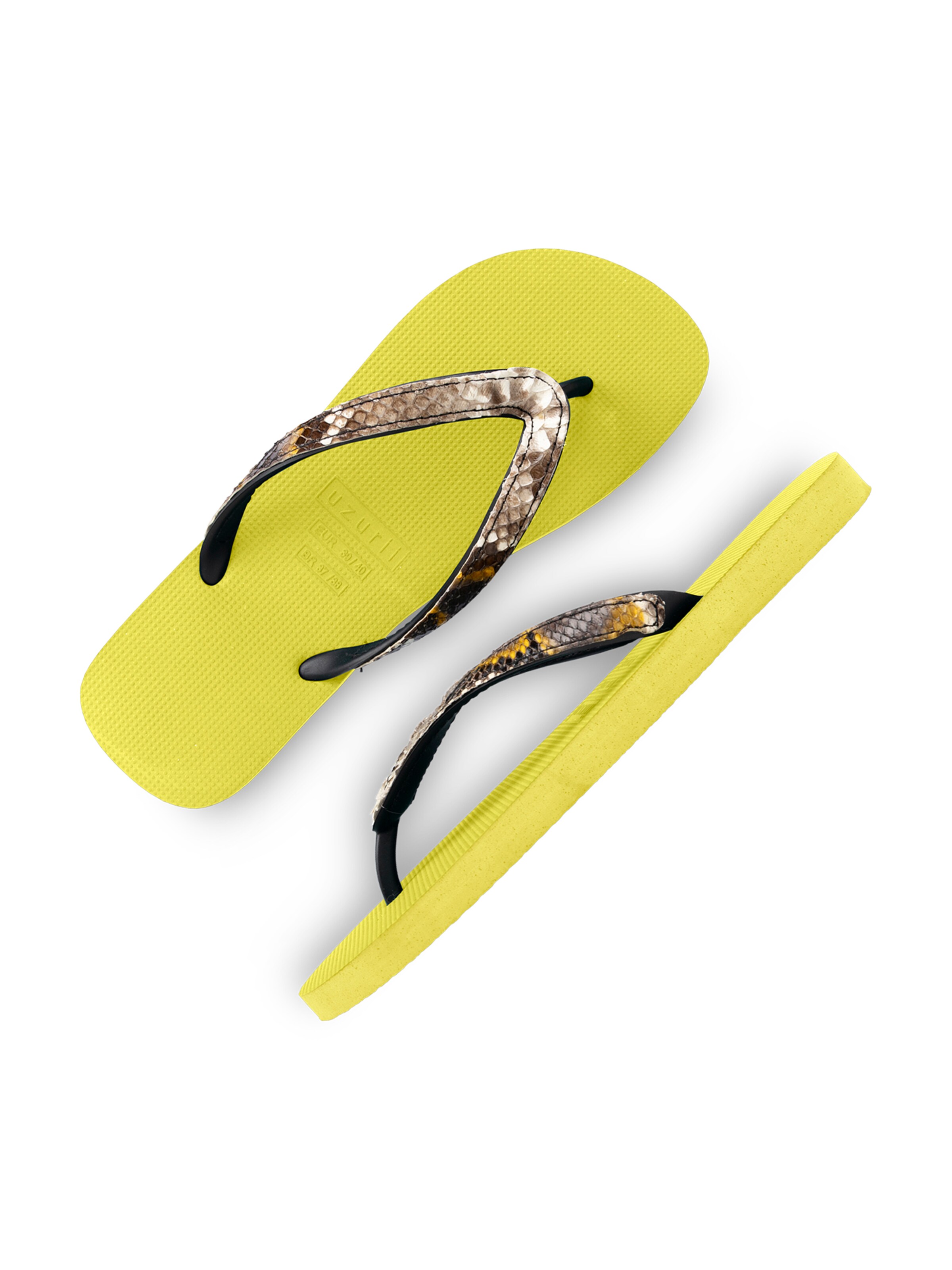 Uzurii Luxury Footwear T-Bar Sandals 'Python' in Green