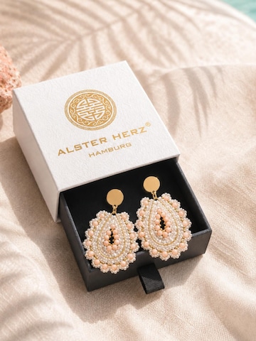 Alster Herz - Pendientes 'Barbados Pearl Blush' en naranja