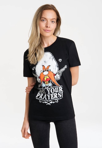 LOGOSHIRT Shirt 'Looney Tunes' in Zwart: voorkant