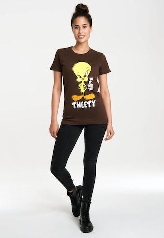 LOGOSHIRT Shirt 'Looney Tunes – Tweety' in Brown