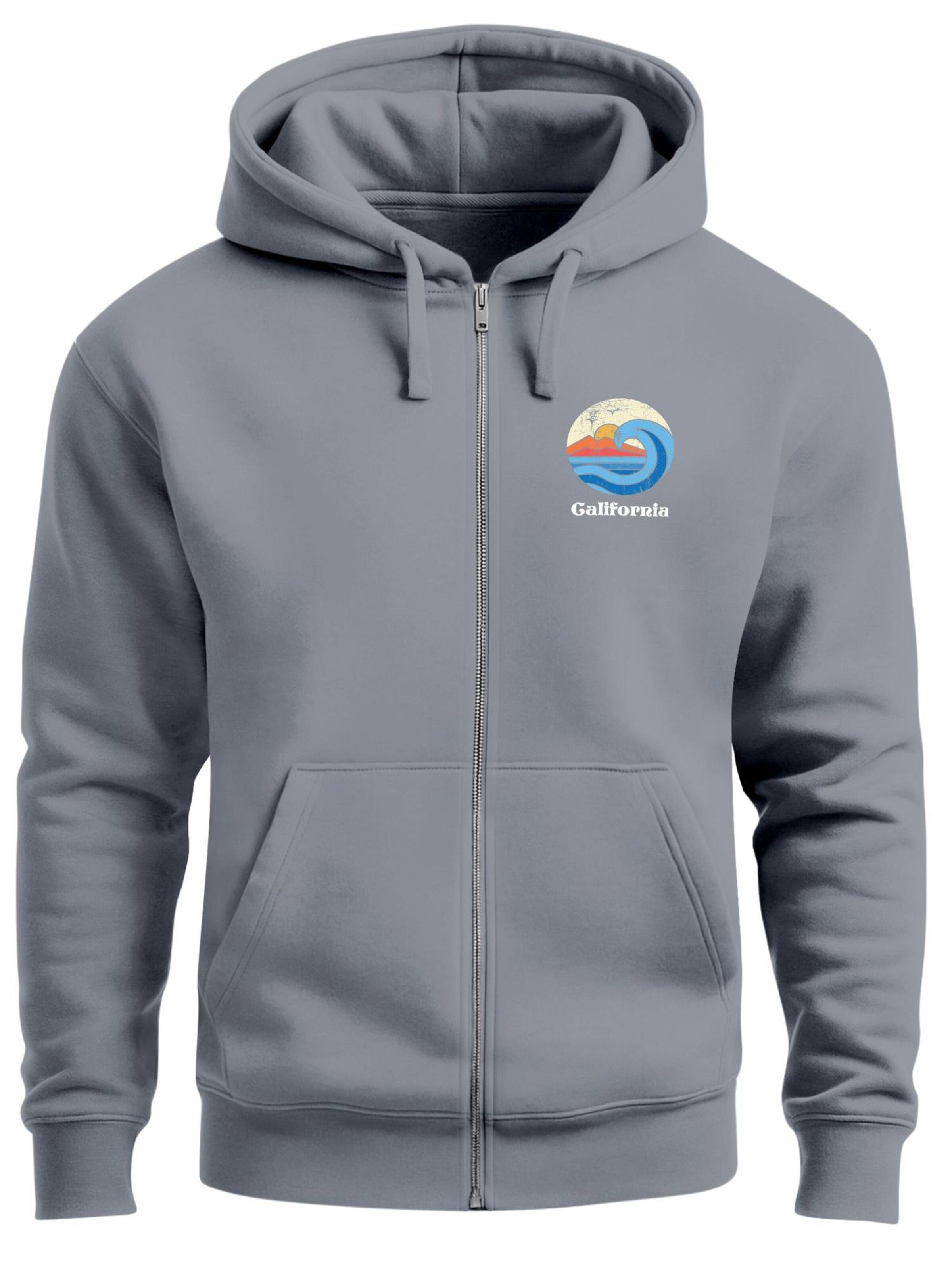 Neverless Zip-Up Hoodie 'California Beach' in Grey: front