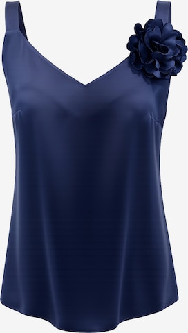 REGINA FASHION Top 'V-Neck Satin Top with 3D Flower Detail' | modra barva: sprednja stran