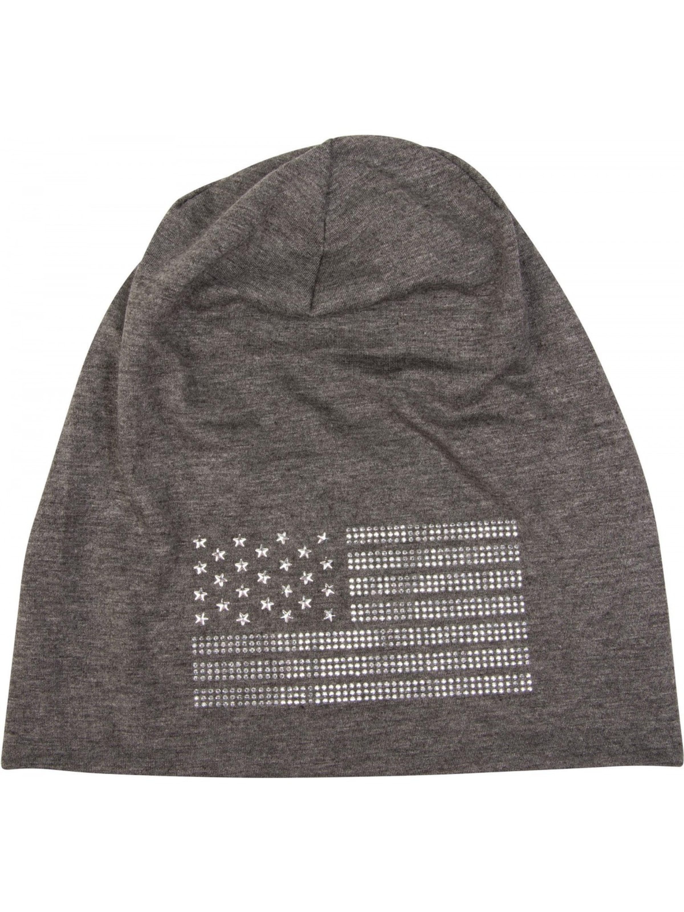 styleBREAKER Mütze 'Beanie mit USA Flagge aus Strass'‌‌‌‌‌‌‌‌‌ in Grau