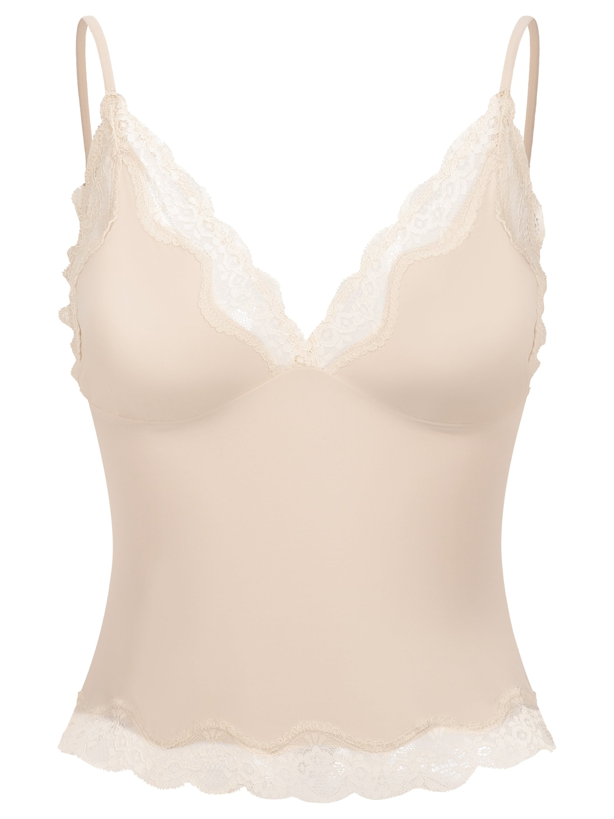 Haut 'Deep Neck Lace Top' cfab (formerly creamy fabrics) en beige : devant
