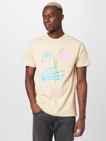 Obey T-Shirt 'BLACK EARTH SOCIETY' in Beige: predná strana