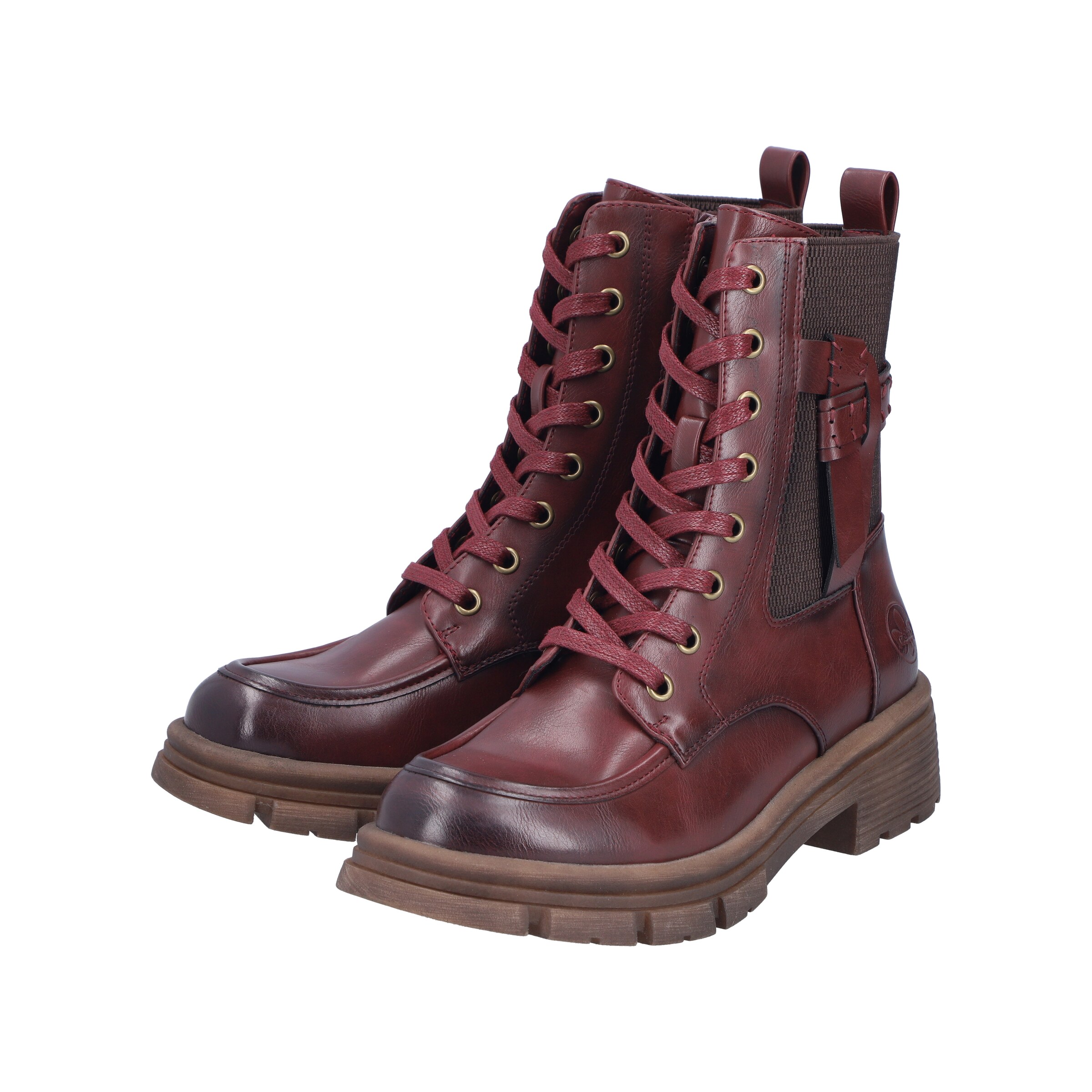 Rieker Lace-Up Ankle Boots in Red