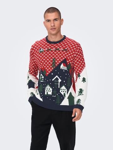 Only & Sons Sweater 'Xmas' in Red: front
