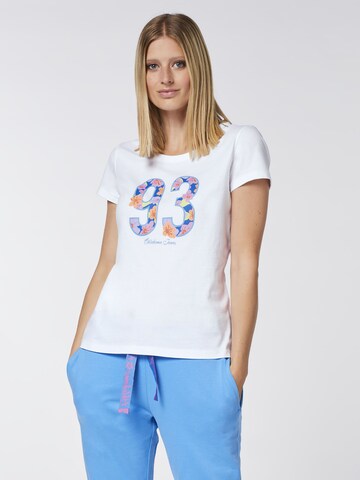 Oklahoma Jeans Shirt ' mit geblümtem 93-Print ' in White: front