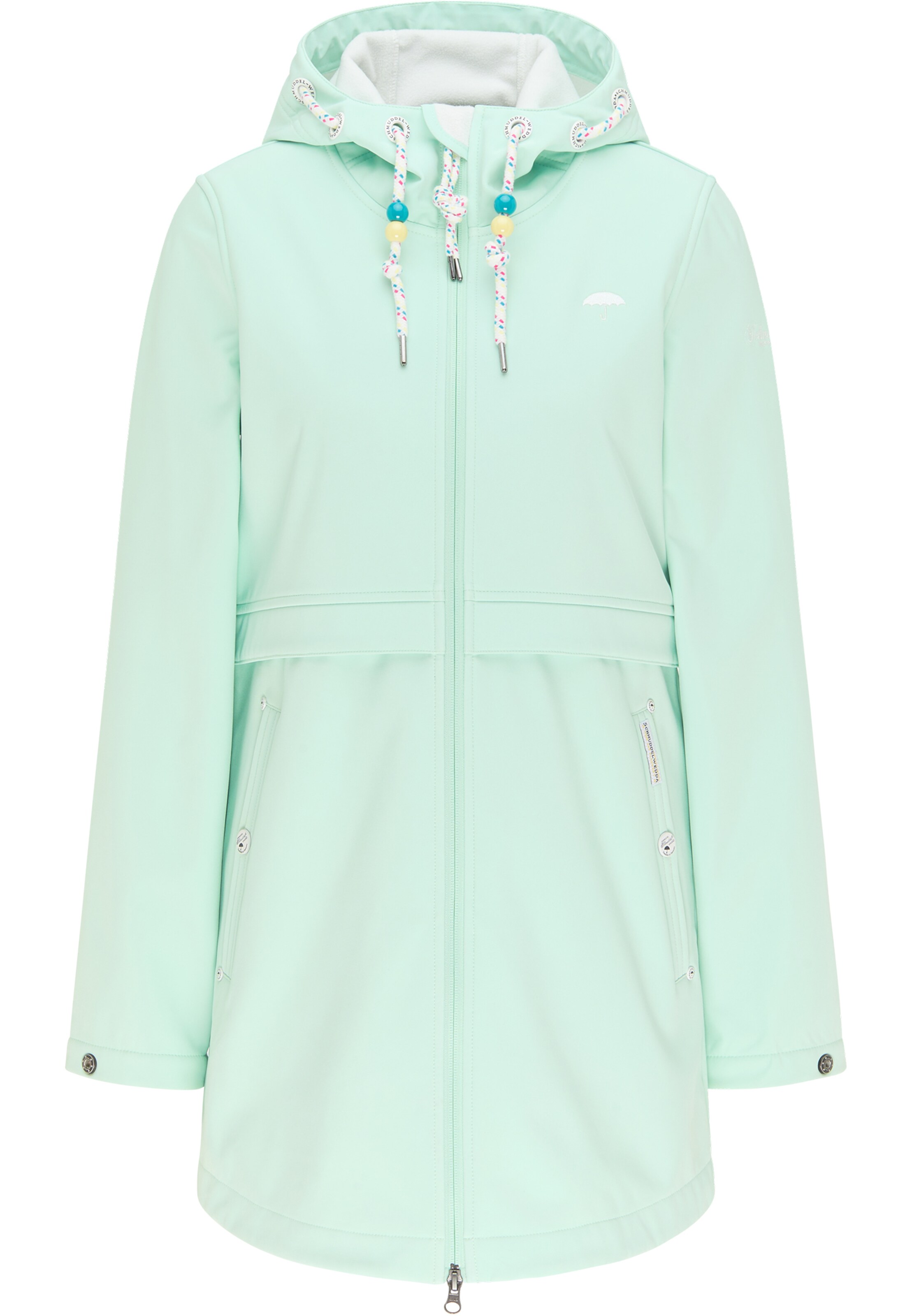 mint green raincoat
