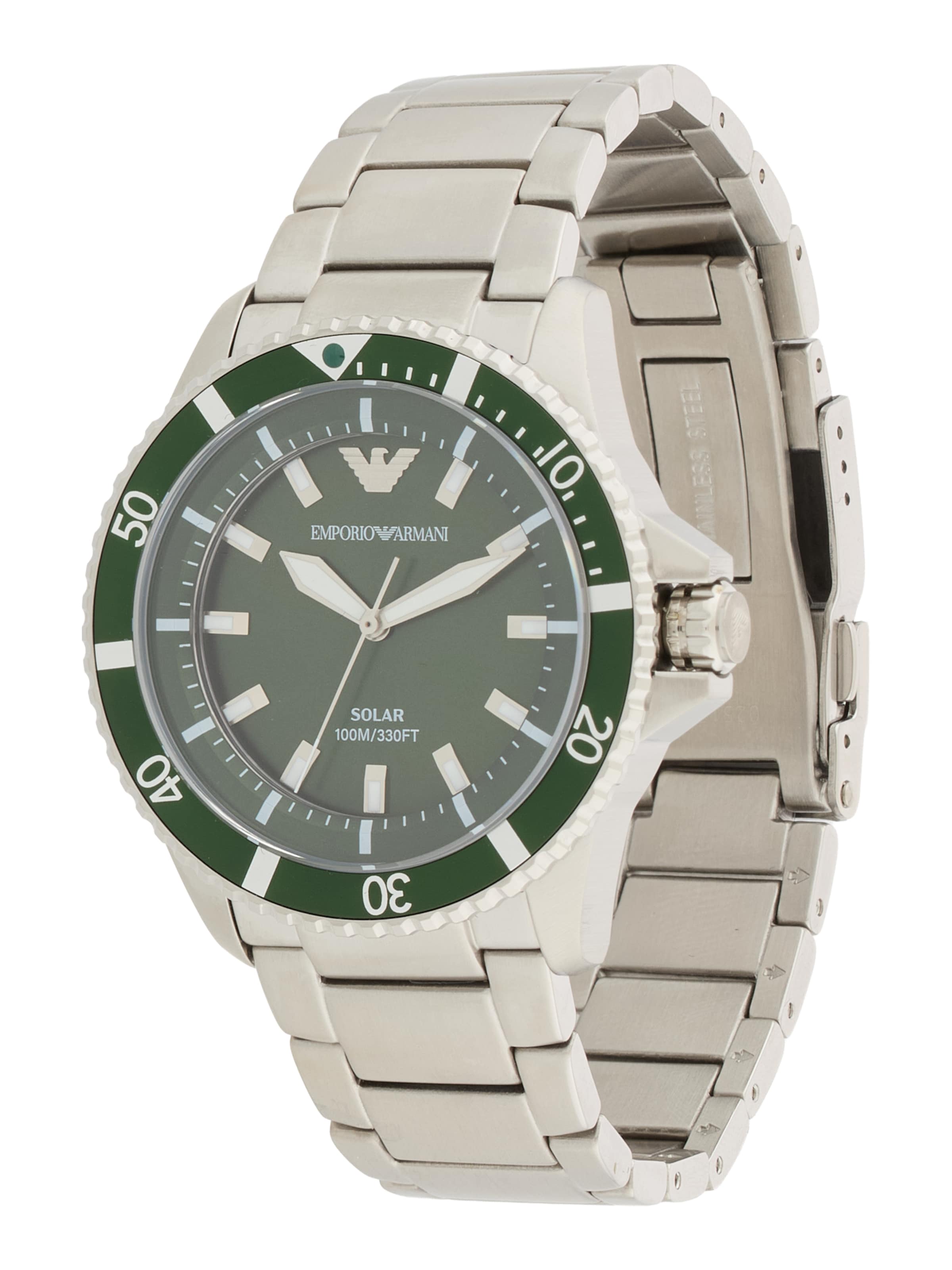 Ceas analogic de la Emporio Armani pe argintiu: față