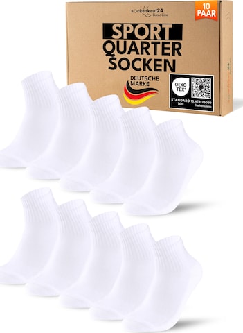 sockenkauf24 Athletic Socks 'Quarter Tennissocken' in White: front