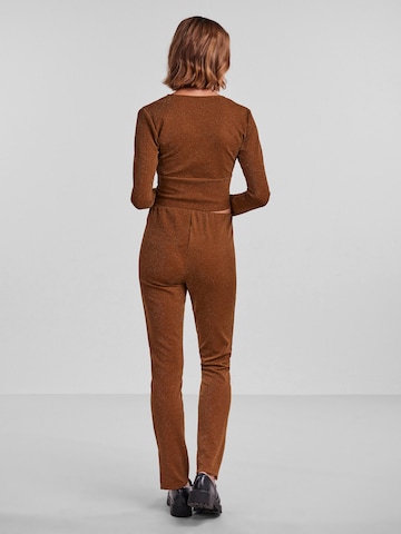 PIECES Slim fit Pants 'LINA' in Brown