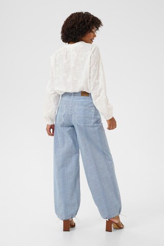 Cream Tapered Trousers 'Berta' in Blue
