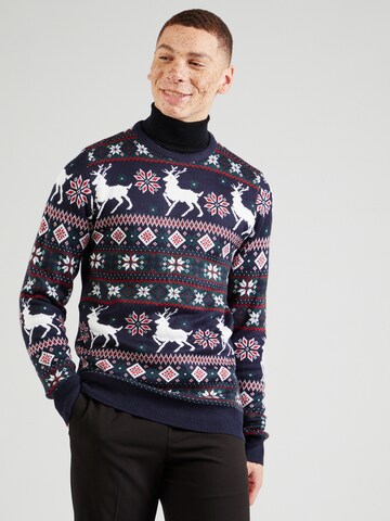 Lindbergh Sweater 'Christmas' in Blue: front