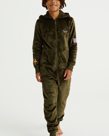 Pyjama 'Piloten-Onesie' WE Fashion en vert : devant