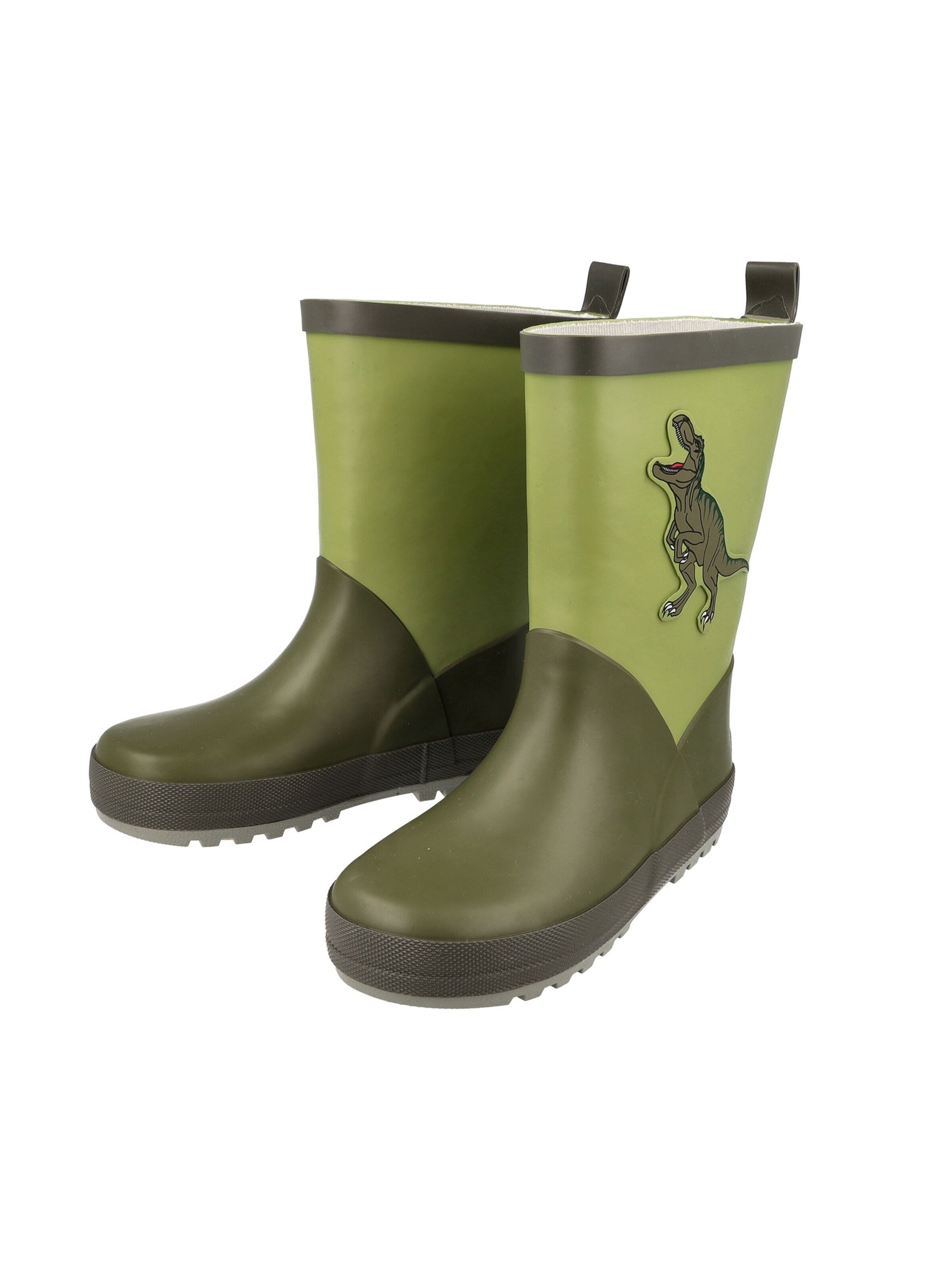 MAXIMO Rubber Boots 'Gummistiefel Dinosaurier Applikation, Reflekt 3M, Jerseyfutter' in Green: front