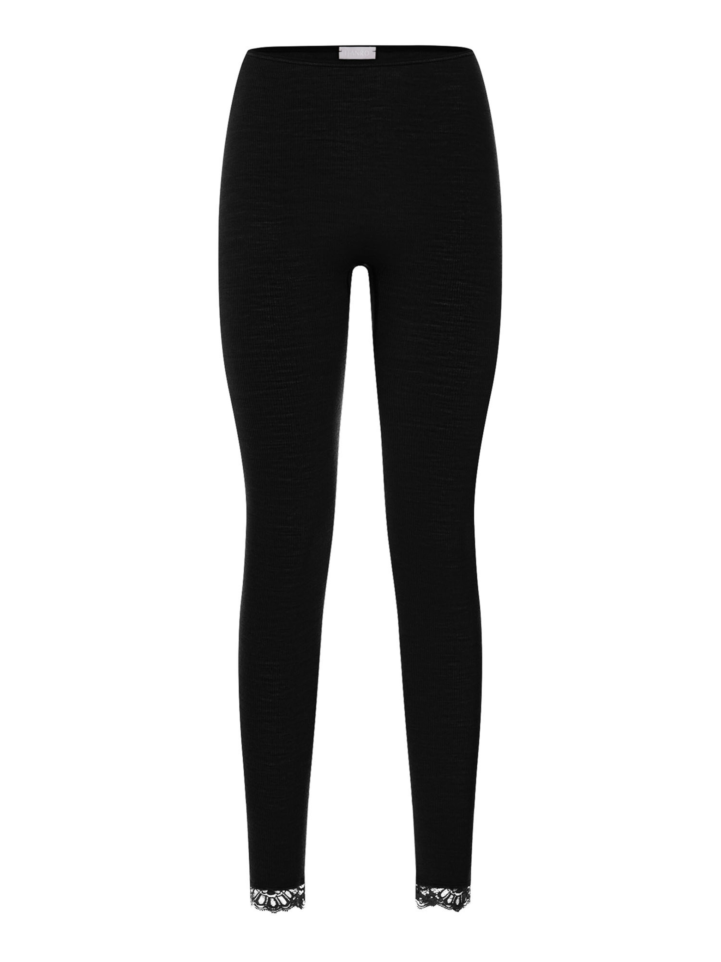 Hanro Skinny Leggings ' Woolen Lace ' in Zwart: voorkant