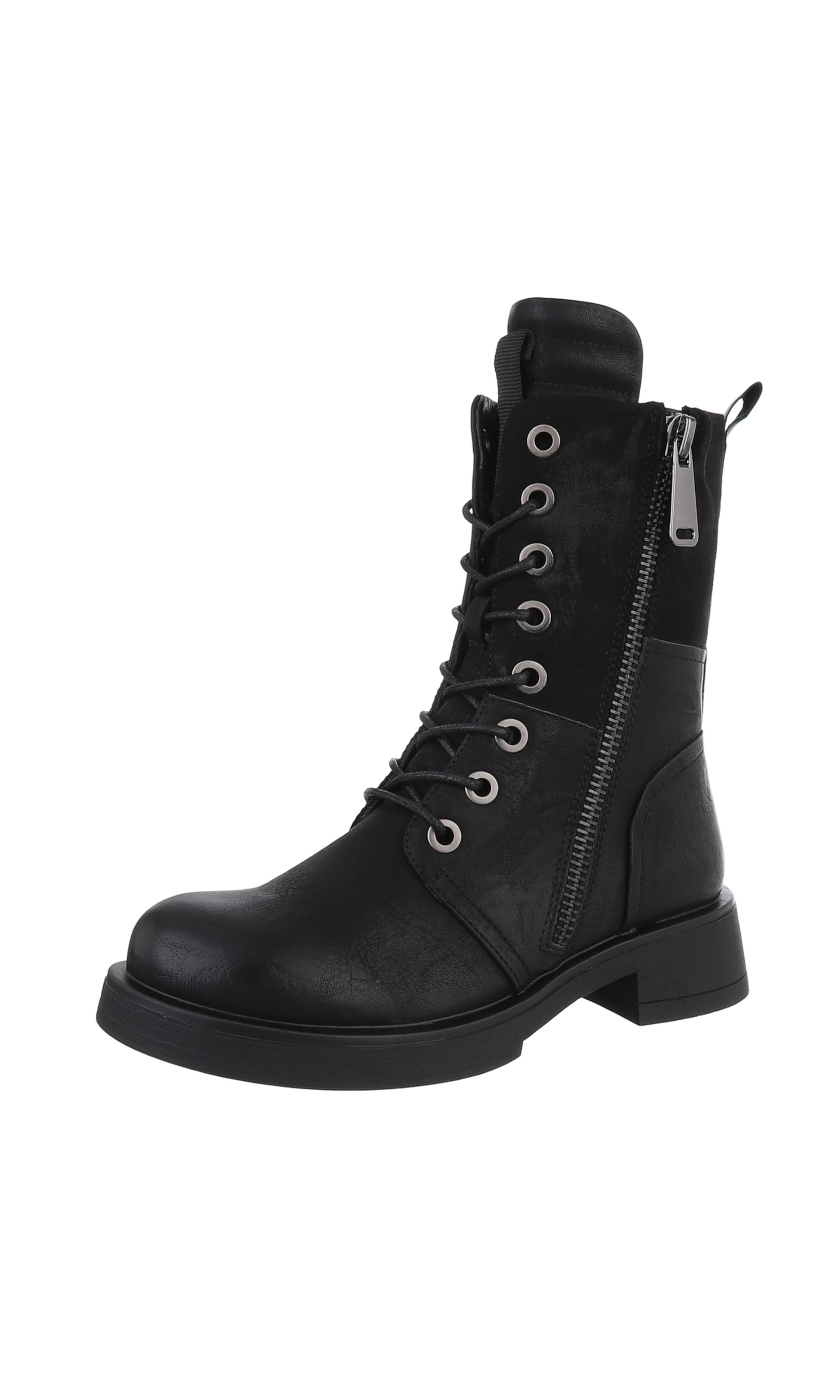 Ital-Design Schnürstiefelette in Schwarz: Vorderseite