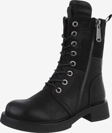 Ital-Design Schnürstiefelette in Schwarz: Vorderseite