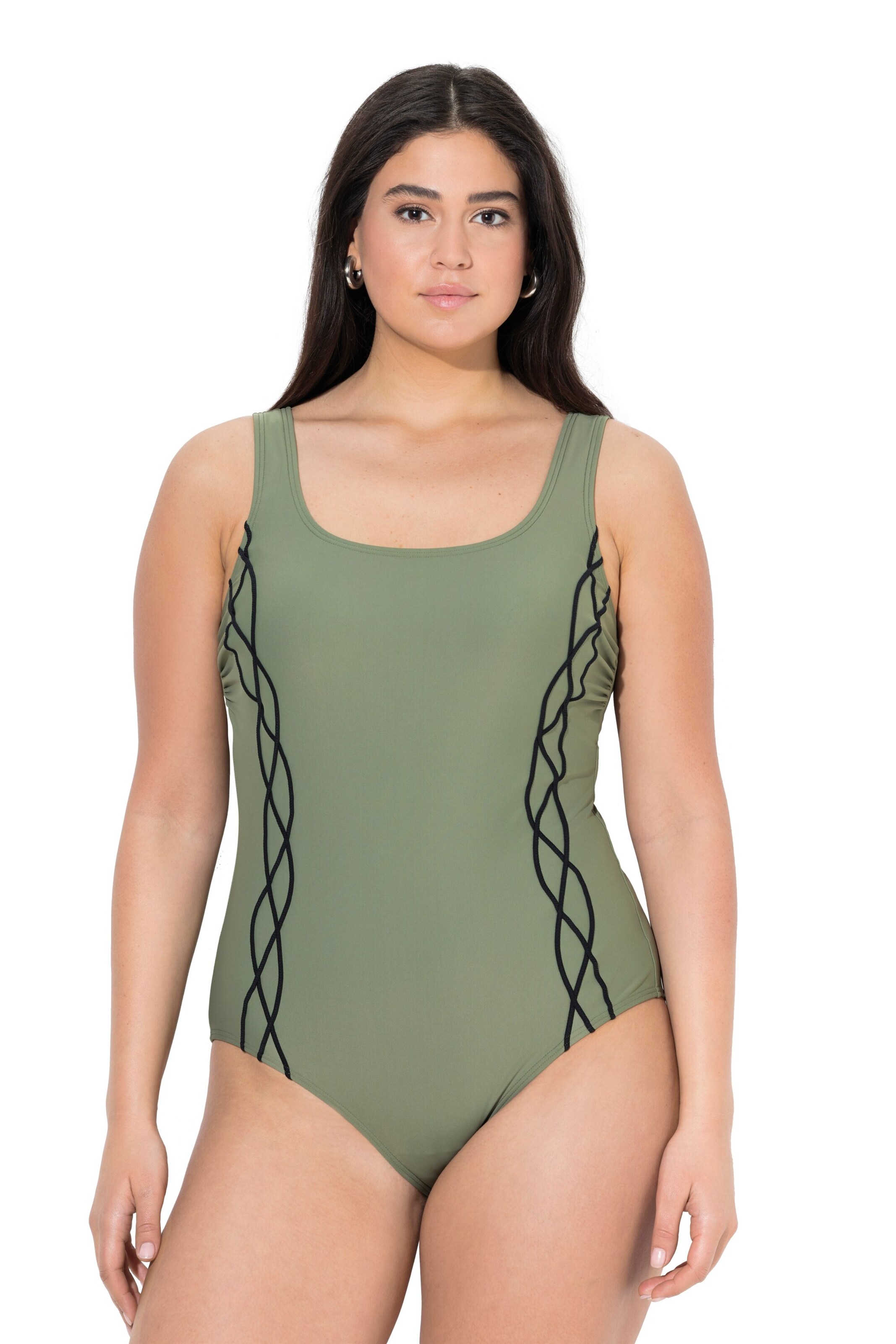 Ulla Popken Minimizer Badeanzug in Grün: Vorderseite