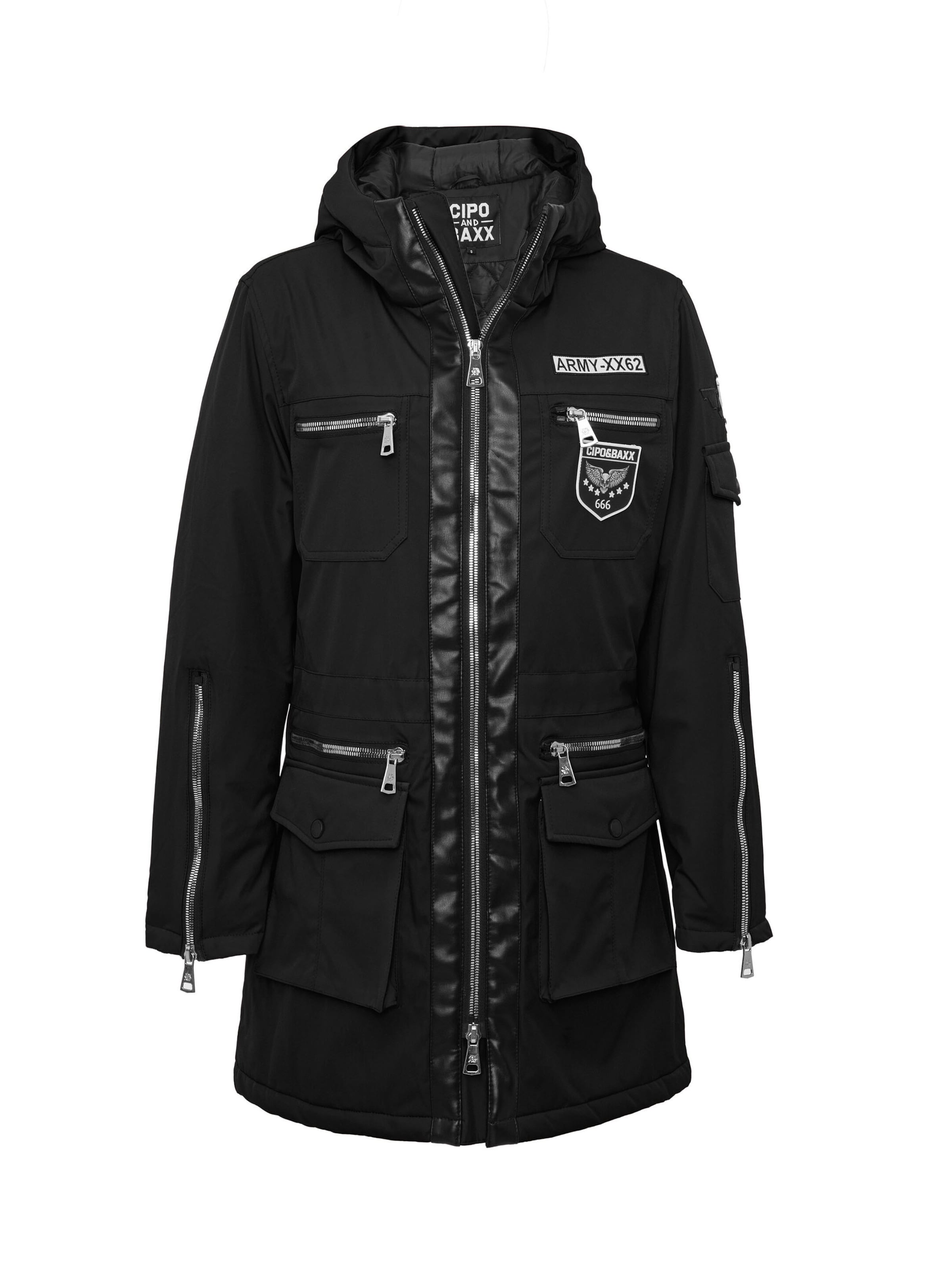 CIPO & BAXX Winterjacke 'WM144', mehrere Reißverschluss- und Klappentaschen in Schwarz: Vorderseite