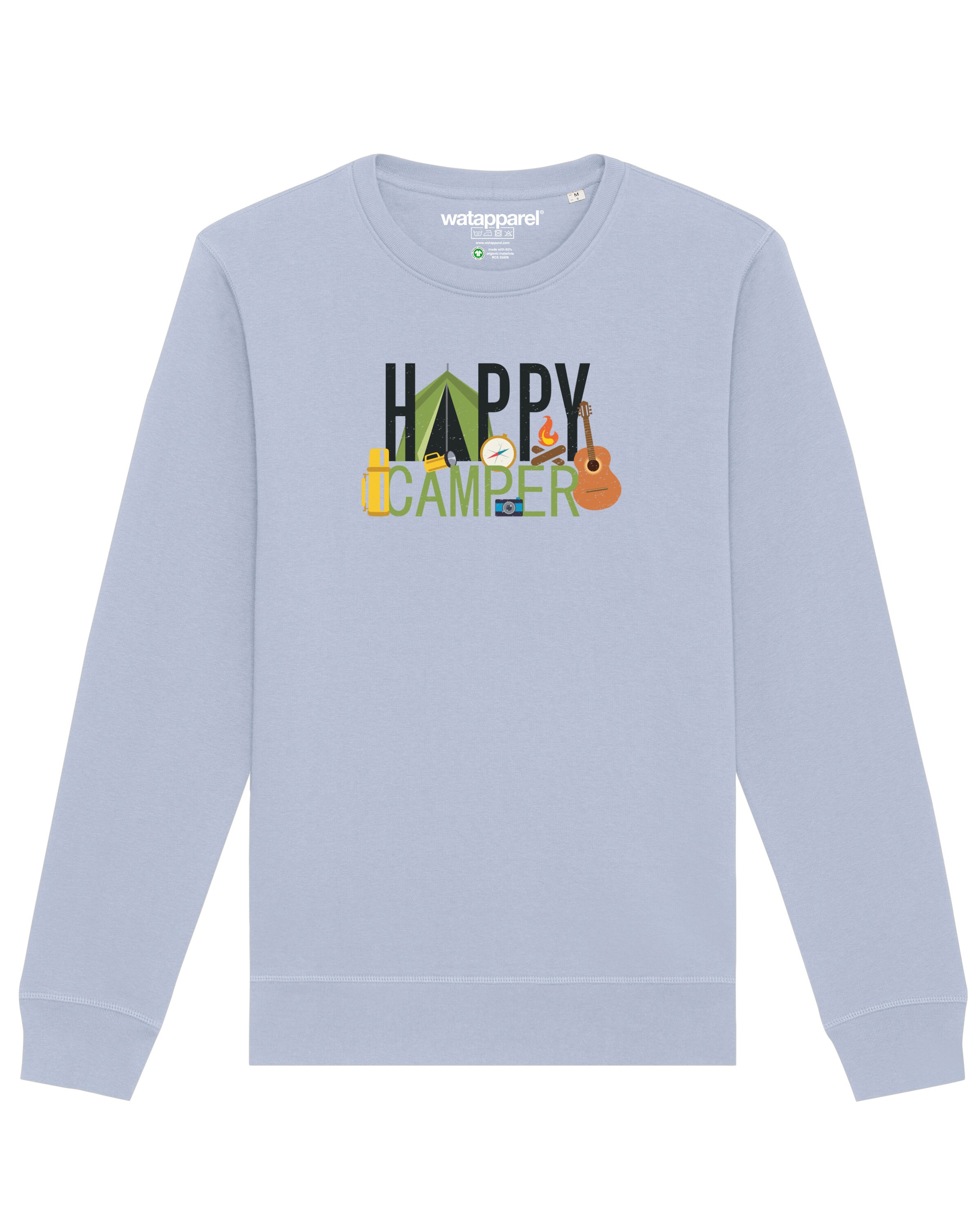 Sweat-shirt ' Happy Camper ' Watapparel en bleu : devant