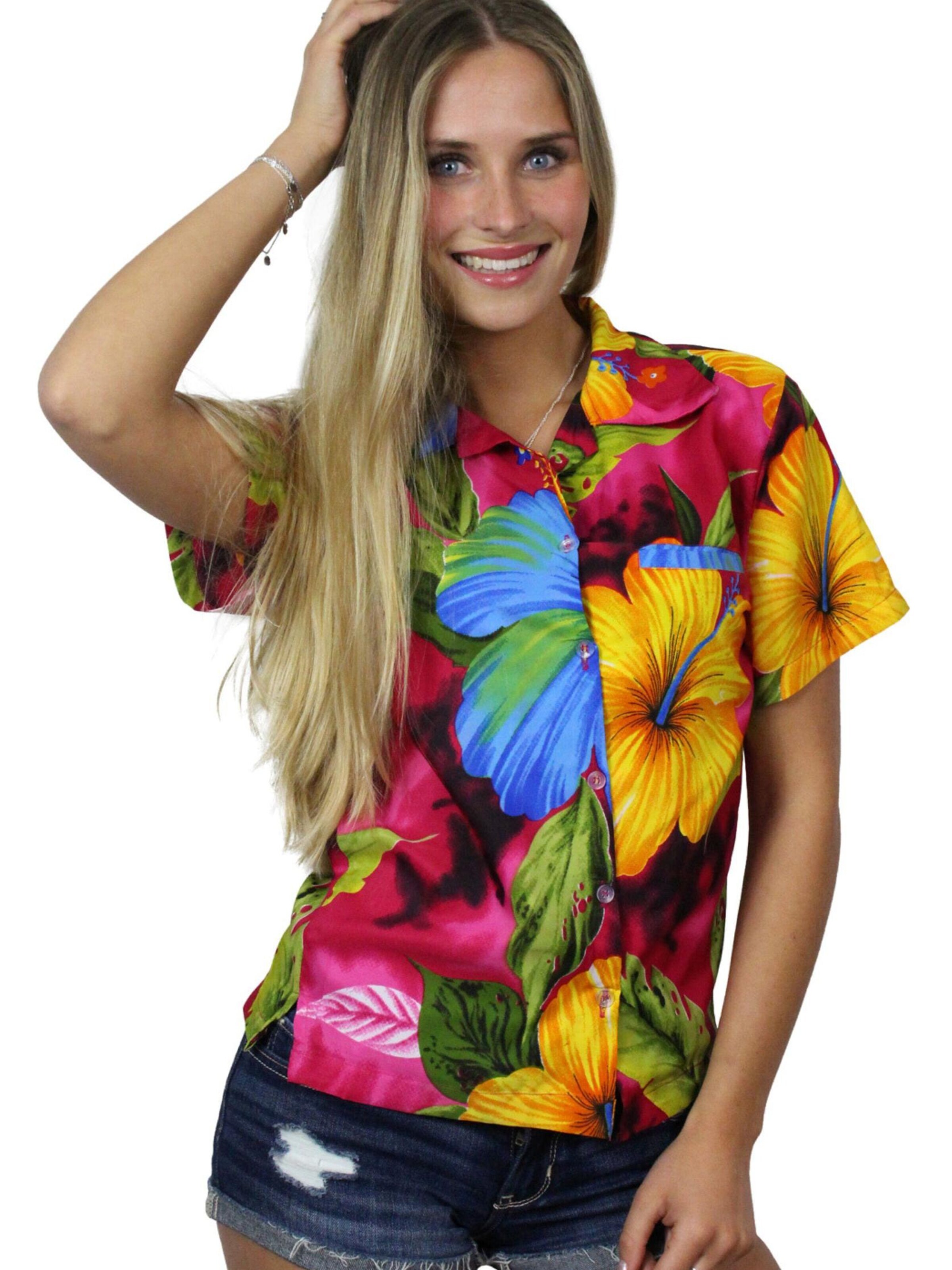 Camicia da donna 'Big Flower' di King Kameha in rosa: frontale