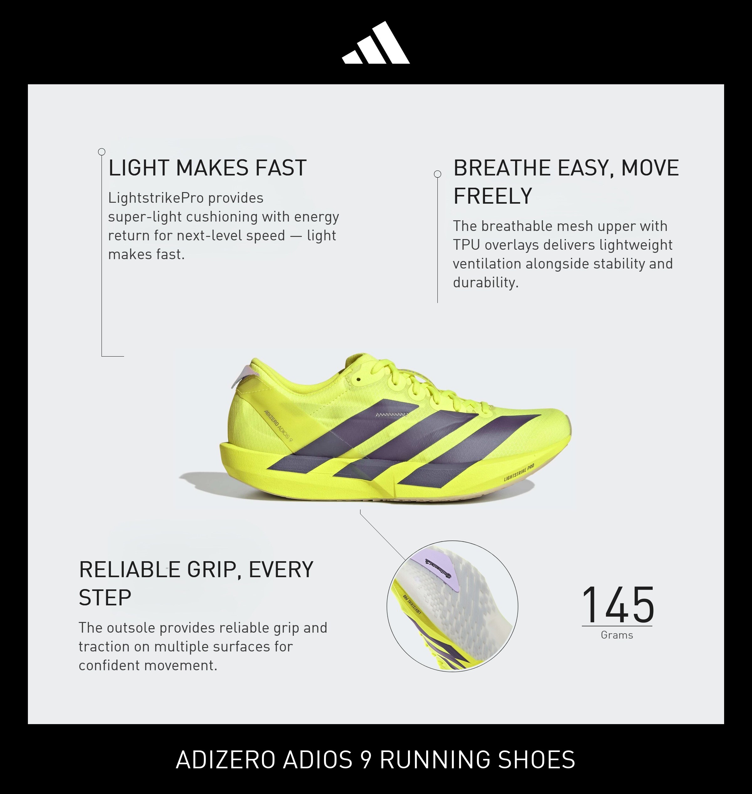 ADIDAS PERFORMANCE Juoksukengät 'Adizero Adios 9' värissä keltainen