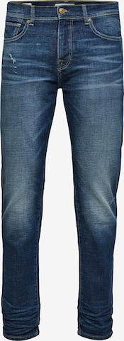 Coupe slim Jean 'Leon' SELECTED HOMME en bleu : devant