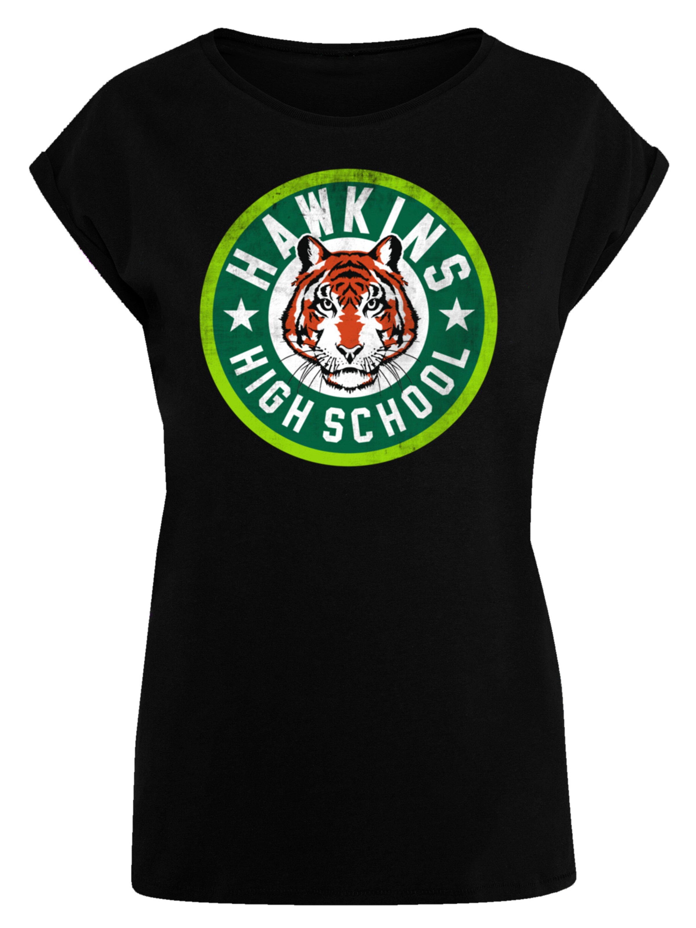 T-shirt 'Stranger Things Hawkins Tiger Circle Netflix TV Series' F4NT4STIC en noir : devant