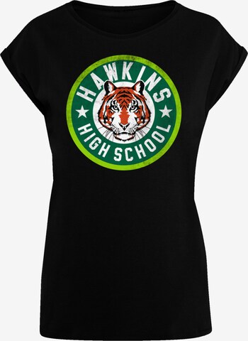 F4NT4STIC T-Shirt 'Stranger Things Hawkins Tiger Circle Netflix TV Series' in Schwarz: predná strana