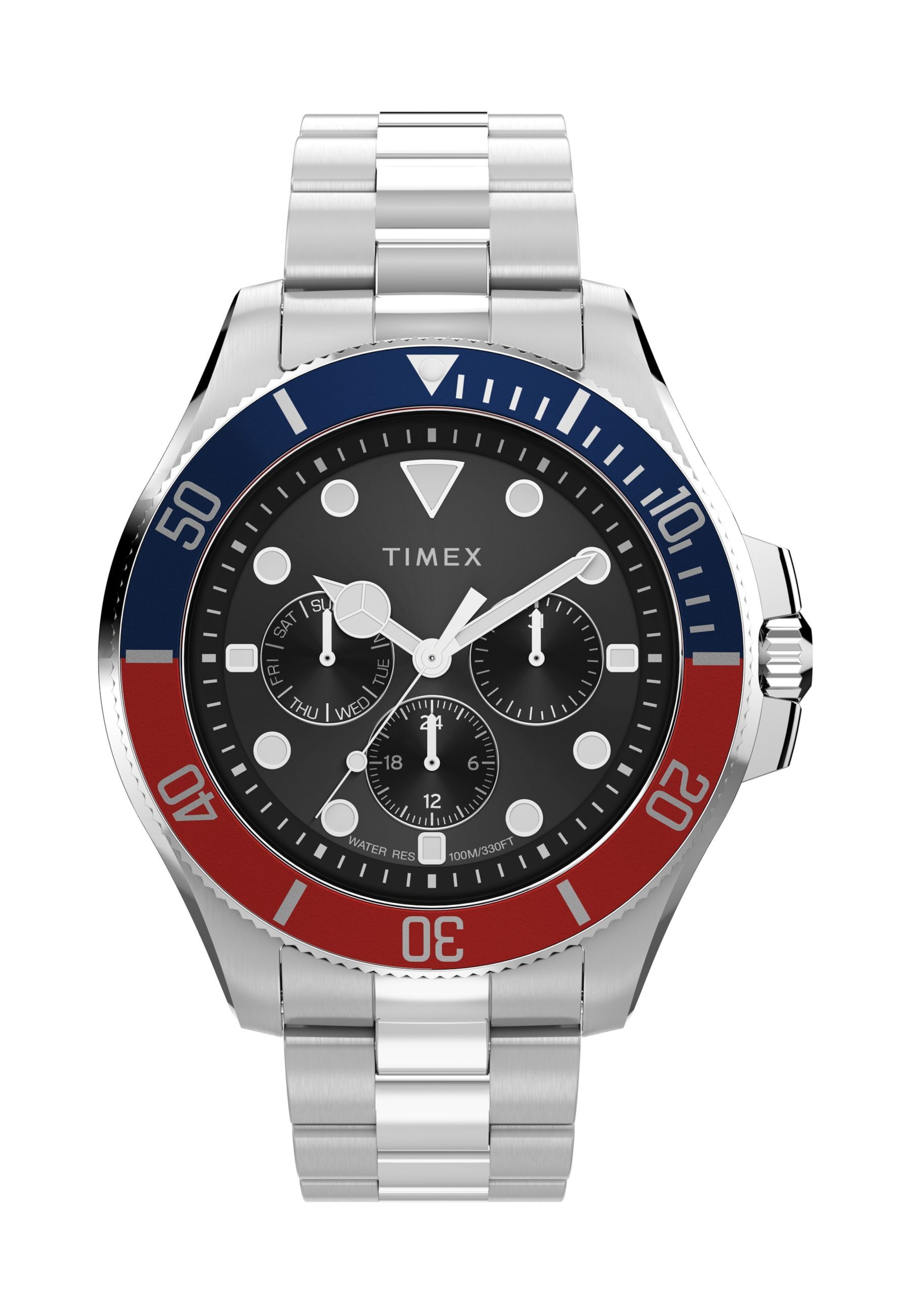TIMEX Analoog horloge in One Size in de kleur Blauw / Rood / Zilver, Productweergave