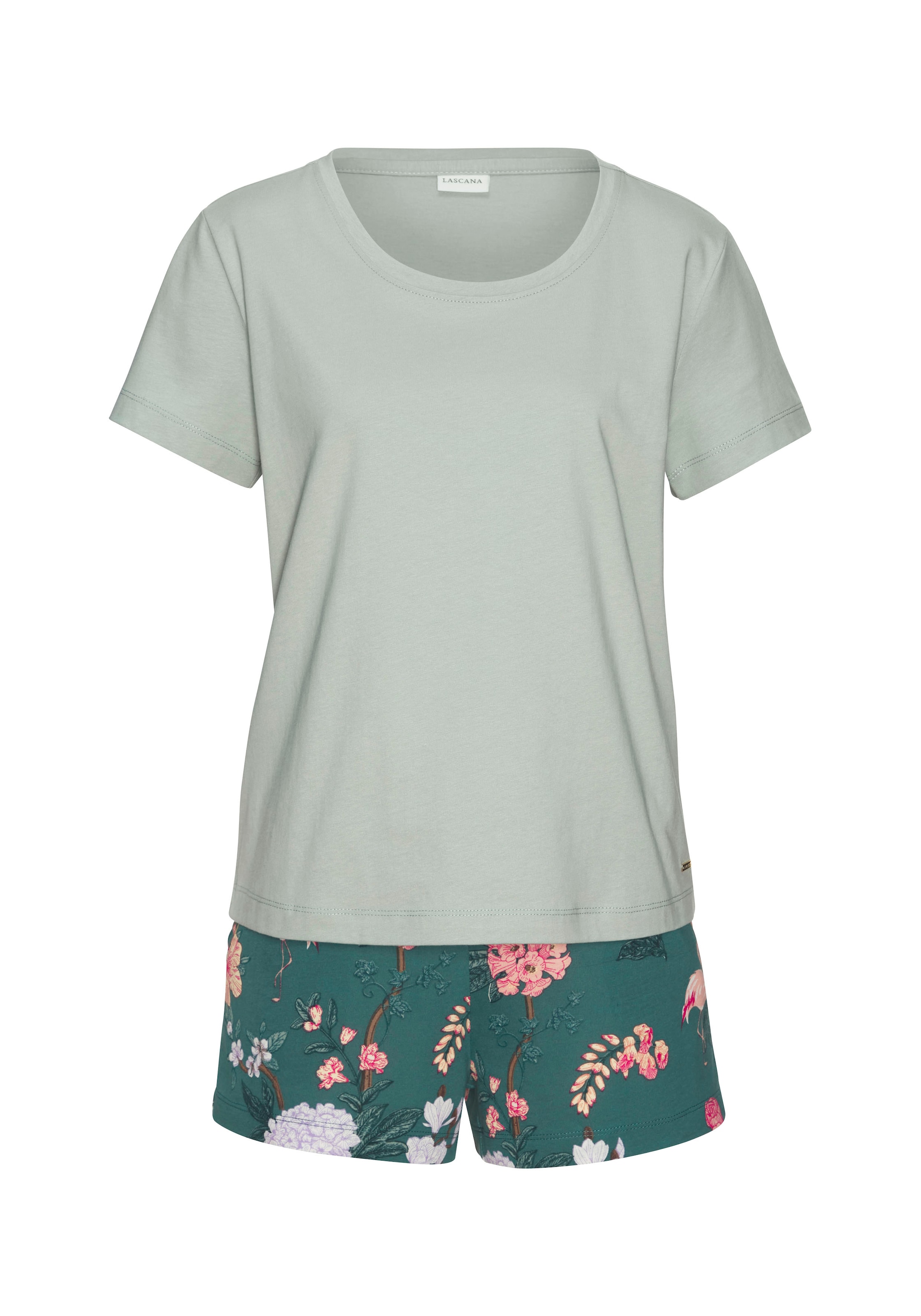 zaļš LASCANA Pidžama ar šortiem: no priekšpuses