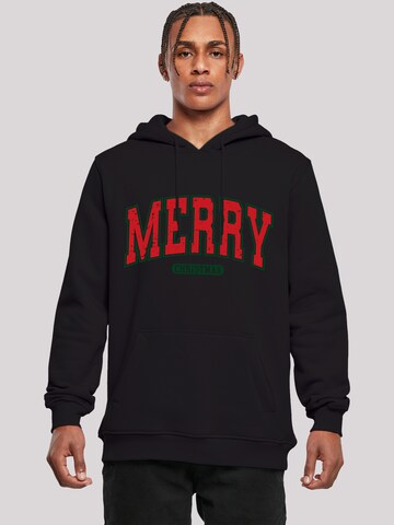 F4NT4STIC Sweatshirt 'Merry Christmas Varsity Retro' in Zwart: voorkant