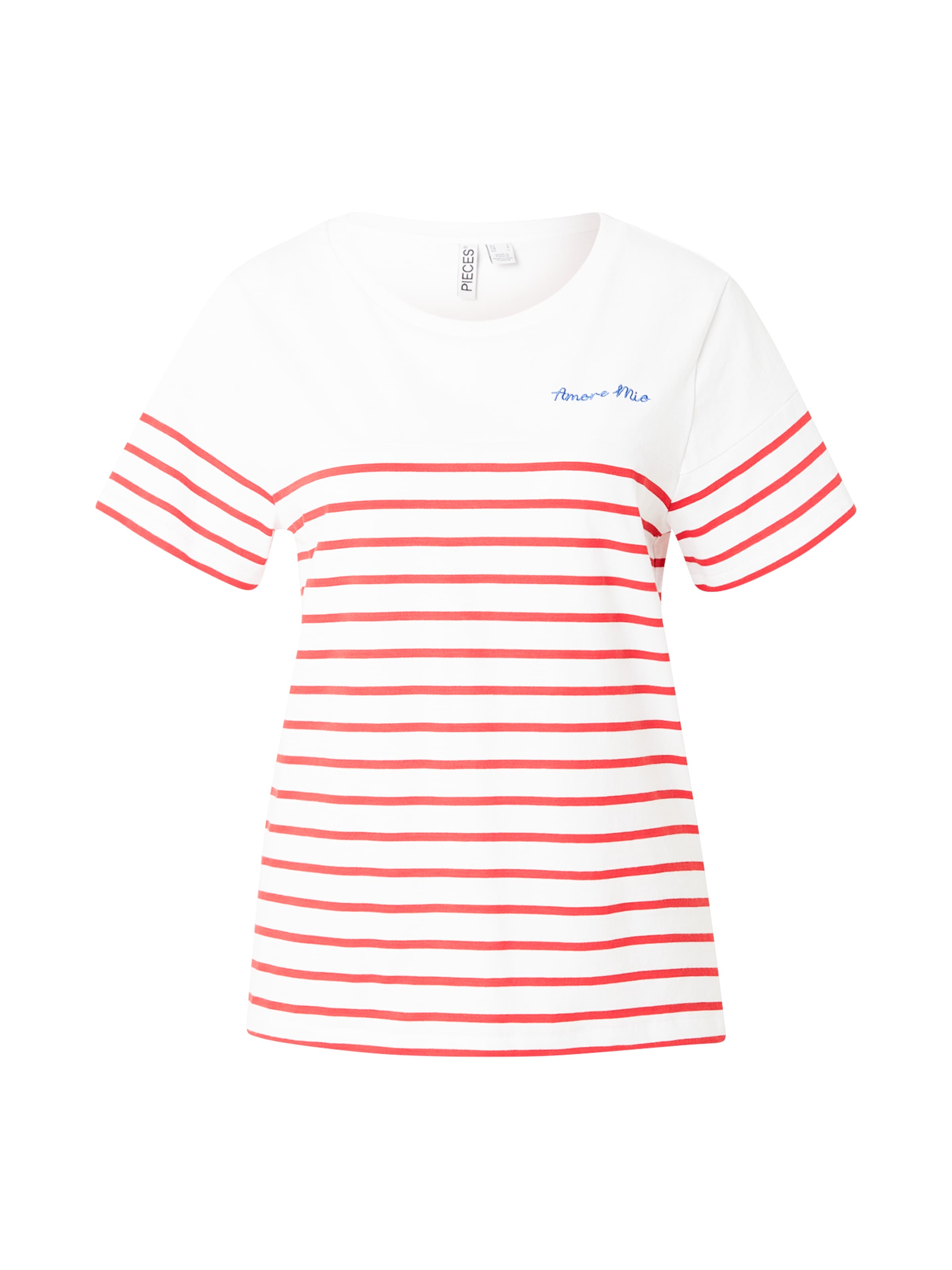 PIECES Μπλουζάκι 'PCAMIA' σε έντονο κόκκινο / λευκό, Άποψη προϊόντος