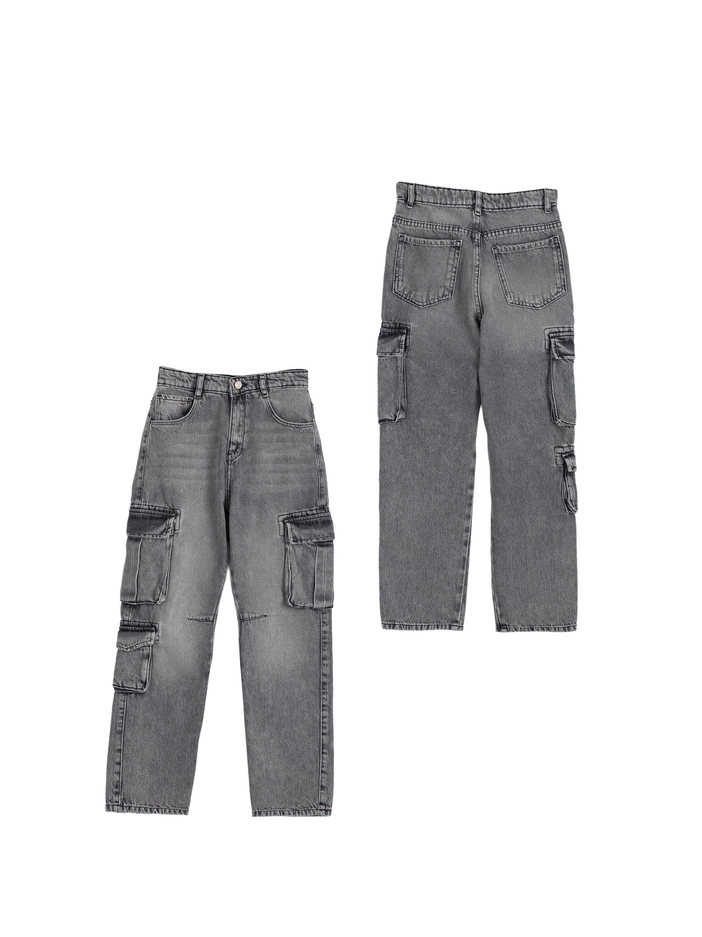 Solang Regular Hose Denim-Cargo-Hose mit Cargotaschen in Grau