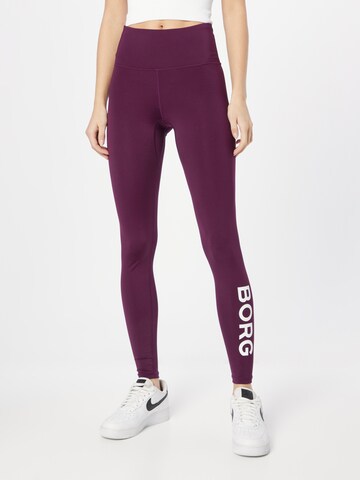 BJÖRN BORG Skinny Workout Pants in Purple: front