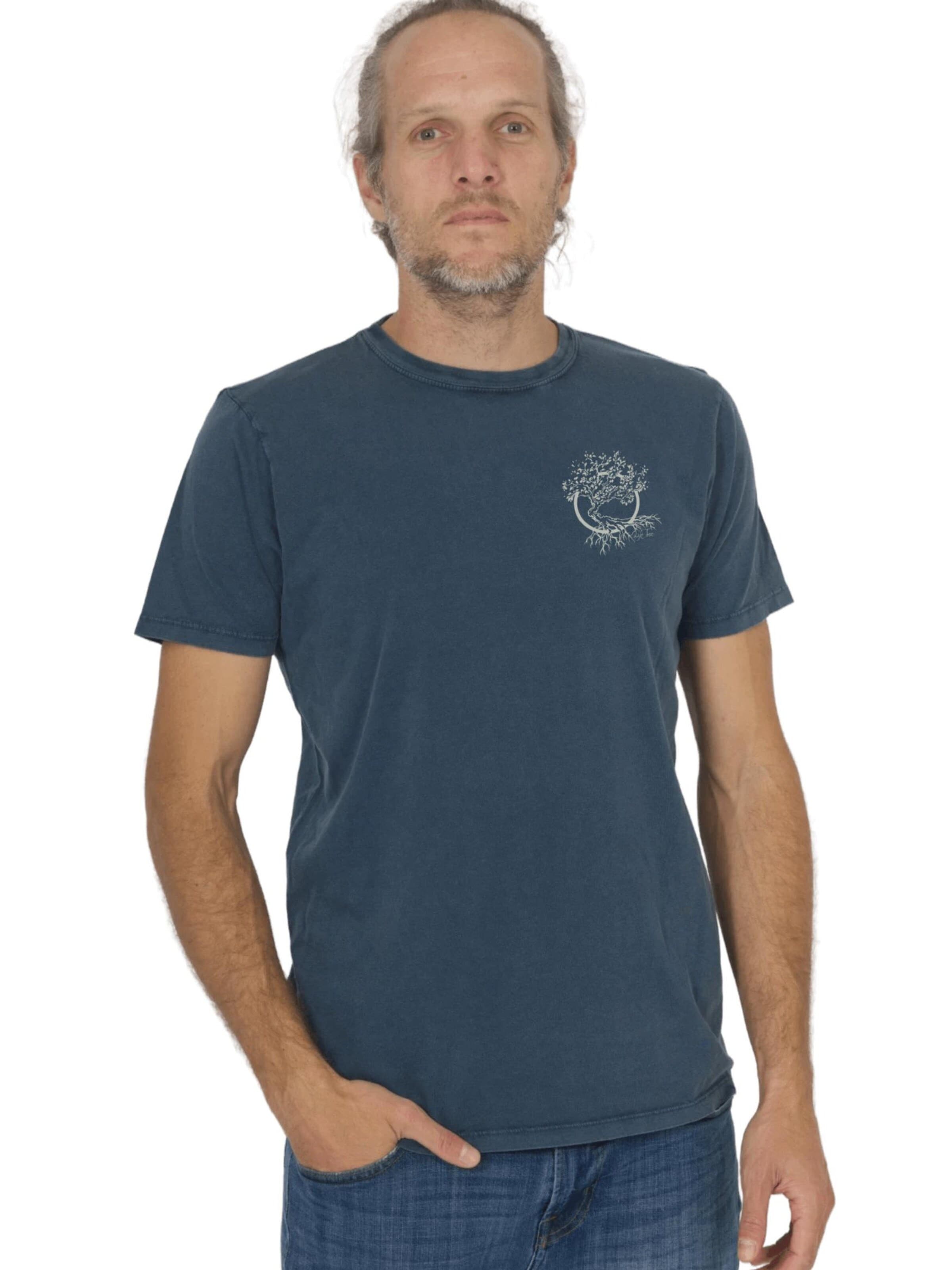 Life-Tree Shirt 'Fairwear Organic Logo Basic Shirt Men Stone Washed Blue Olive' in Blue: front